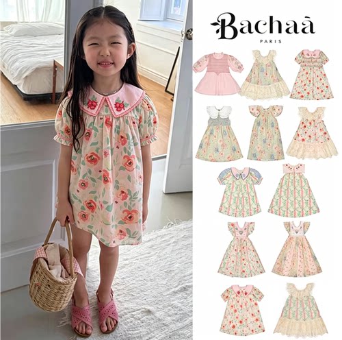 little现货 法国bachaa SS26春夏女宝儿童印花有机棉短袖连衣裙