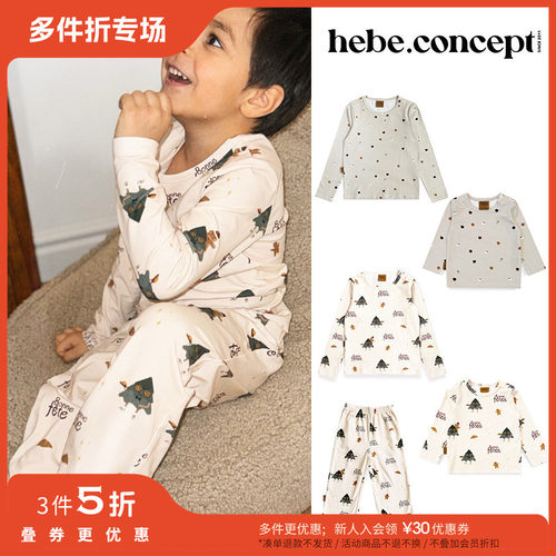 3件5折 现货Little拉脱维亚hebe FW25儿童圣诞居家服打底衫打底裤