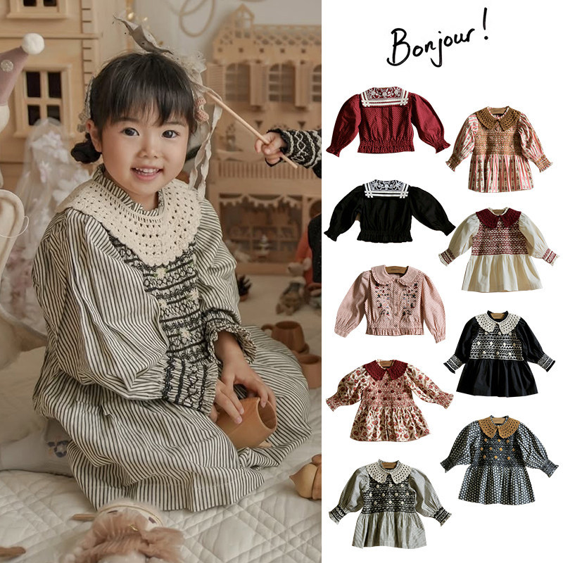 7Z Little现货 法国bonjour FW25秋冬女宝复古印花打揽上衣衬衫,童装/婴儿装/亲子装,衬衫,淘宝优惠券,粉丝福利购,淘宝优惠卷
