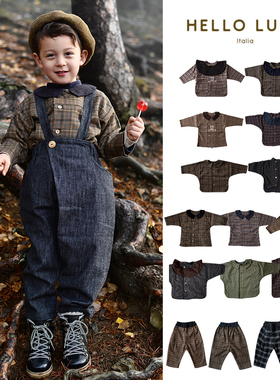 6Z Little意大利Hello lupo FW22秋冬中性儿童翻领衬衣背带裤