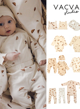 Little丹麦VACVAC FW25新生儿侧开襟包屁连体衣胎帽套装口水巾