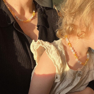 成人儿童天然琥珀珍珠项链 春夏亲子款 85Z新款 Little丹麦nirrimis