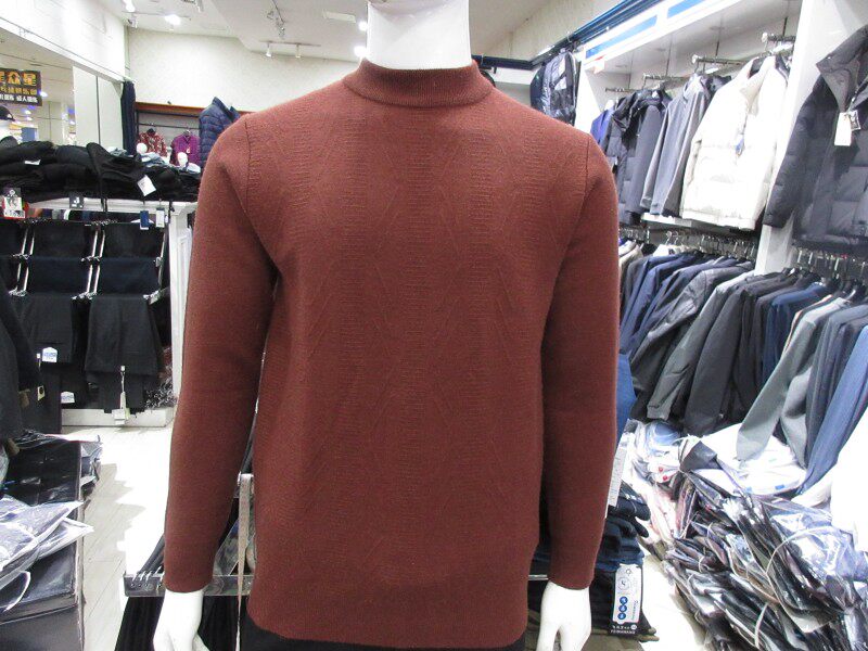 2023培罗蒙冬装新款男纯色圆领菱形纹休闲厚羊毛衫 专柜正品83752