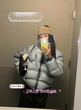 在制PREON工厂自制时髦亮面郑秀晶同款连帽拉链鸭绒羽绒服外套