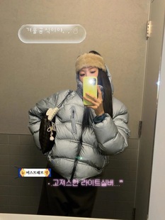 在制PREON工厂自制时髦亮面郑秀晶同款 连帽拉链鸭绒羽绒服外套