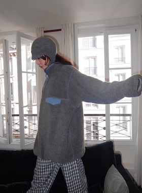 现货PREON工厂自制秋冬摇粒绒可爱小羊刺绣宽松卫衣帽子frekle款