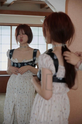 PREON工厂自制春夏新款松弛感泡泡袖松紧大圆领长款连衣裙freckle