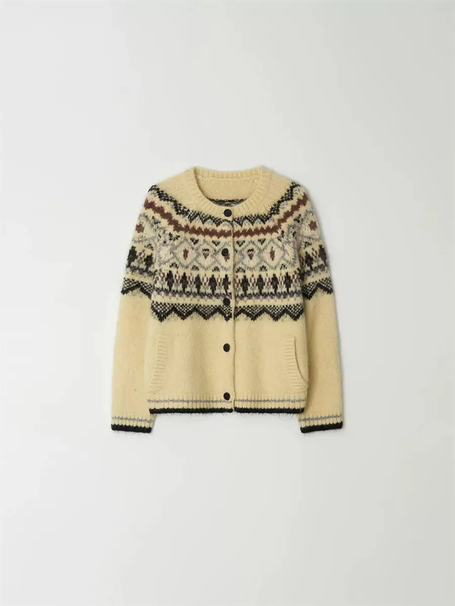 现货PREON工厂自制北欧风提花针织厚实保暖毛衣纽扣开衫atelier