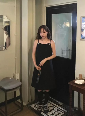 现货PREON工厂自制优雅珠扣设计黑色收腰线背心裙smooth同款