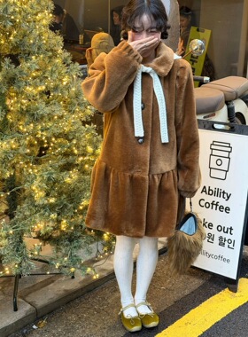 现货PREON工厂自制冬季新款可爱俏皮复古仿皮草外套sinoon同款