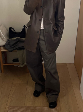 PREON工厂自制早春新款时髦简约通勤百搭高腰宽松休闲长裤monoha