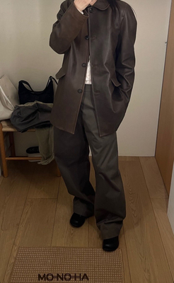 PREON工厂自制早春新款时髦简约通勤百搭高腰宽松休闲长裤monoha