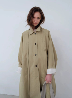 现货PREON工厂自制早春新款设计感细腰带长款宽松风衣londonflat