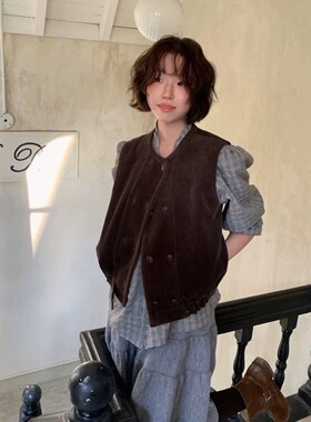 现货PREON工厂自制秋冬新款via同款英伦风双排扣马甲背心外套