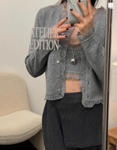 一周PREON工厂自制秋冬新款精美花边羊绒混纺短裤嗯开衫吊带套装