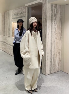 现货PREON工厂自制冬季新款时髦简约气质白色羊毛外套ethos同款