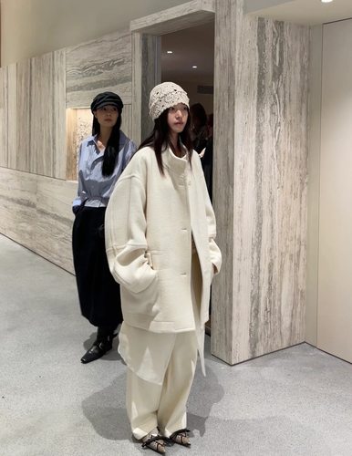 现货PREON工厂自制冬季新款时髦简约气质白色羊毛外套ethos同款