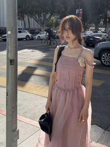现货PREON自制设计感蕾丝花边缎面裙薄透欧根纱连衣裙fletta