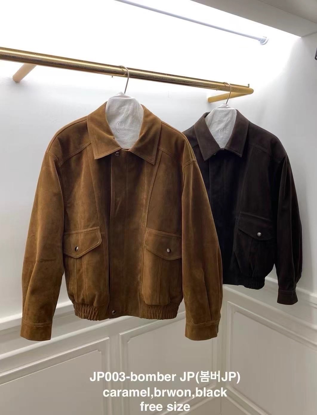 现货PREON工厂自制复古美拉德仿麂皮机车风翻领外套东大门同款