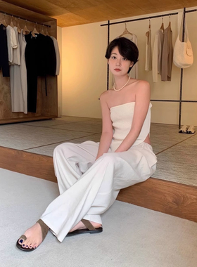 现货PREON工厂自制早春新款高级感不规则抹胸上衣亚麻休闲裤moia