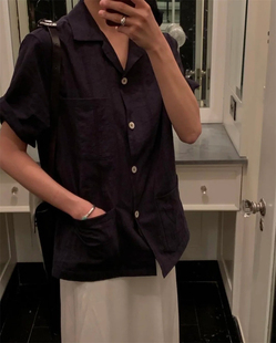 PREON工厂自制夏季新款法式复古翻领简约通勤短袖衬衫urbanic30