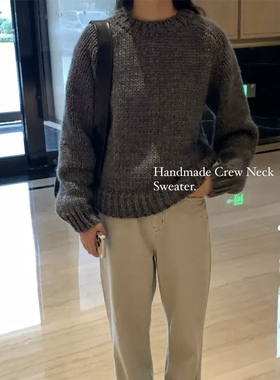 现货PREON工厂自制冬季新款简约通勤百搭粗线针织圆领毛衣LFM同款