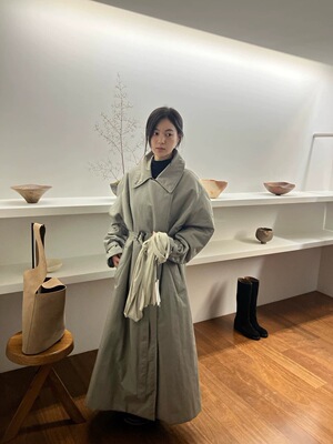 现货PREON工厂自制秋冬新款高级感翻领腰带设计夹棉风衣外套lfm