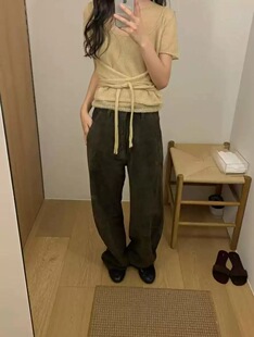 现货PREON工厂自制秋季新款气质圆领针织短袖吊带两件套monoha风