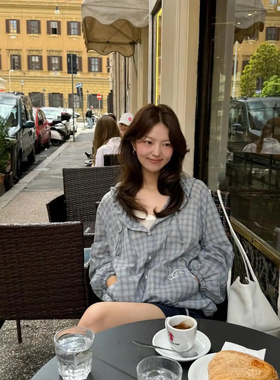 现货PREON工厂自制夏季新款薄款格纹纽扣连帽遮阳衬衫外套ged同款