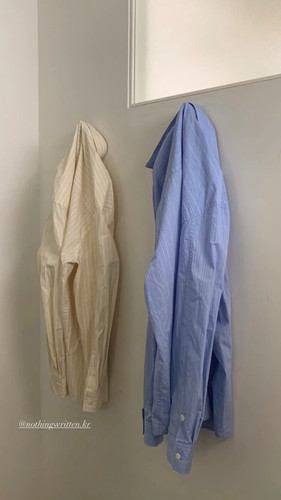 蓝黄现PREON工厂自制夏季NW同款单排扣撞色条纹棉质宽松休闲衬衫