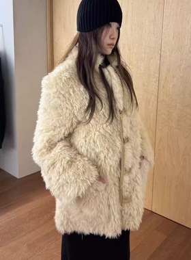 现货PREON工厂自制秋冬新款两面穿氛围感毛毛麂皮外套lfm同款