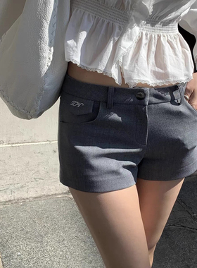 现货PREON工厂自制夏季新款气质灰色修身低腰显瘦百搭短裤tannat