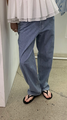 现货PREON工厂自制barnnet同款高腰显瘦条纹口袋宽松百搭休闲裤