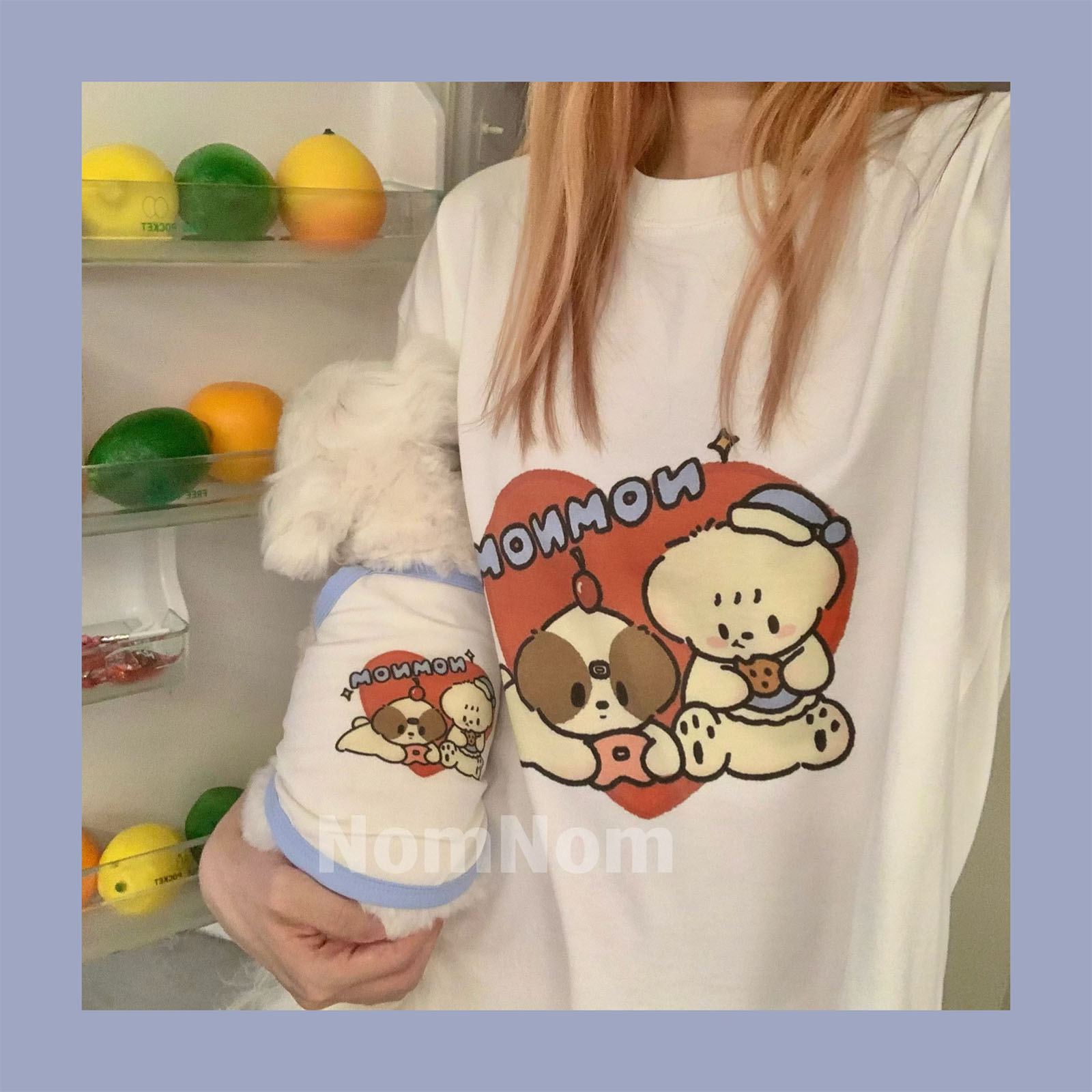 韩国小狗印花短袖亲子装可爱