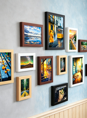 美美光景照片墙创意相框挂墙城市撞景风格壁挂画框组合背景展示墙