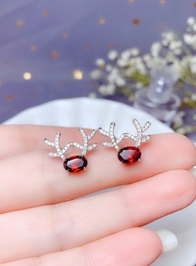 925银镀白金 5*7mm天然石榴石 耳钉 吊坠 空托V308