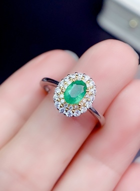 活圈925银镀白金4*6mm 天然祖母绿  新烧红宝石 戒指 空托V673