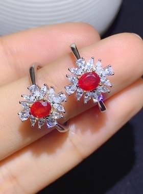 925银红宝石天然祖母绿戒指空托