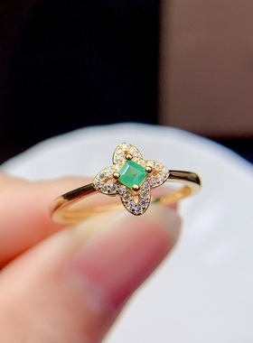 3*3mm 活戒圈925纯银镀白金天然祖母绿 戒指 空托 V1056