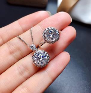 空托 活圈925银镀白金2克拉 戒指 吊坠 V465 莫桑石
