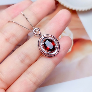 吊坠空托 天然石榴石 V522 9mm 925银镀白金7