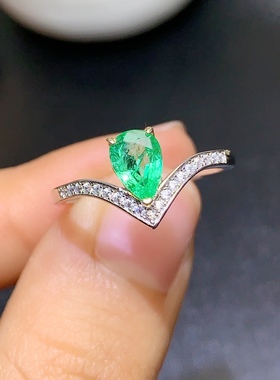 活圈 925银镀白金5*7mm 天然祖母绿 戒指 空托 V844