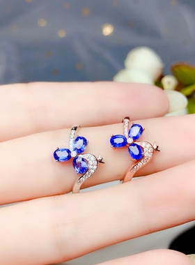 活圈925银镀白金3*4mm  蓝宝石 戒指 空托V393