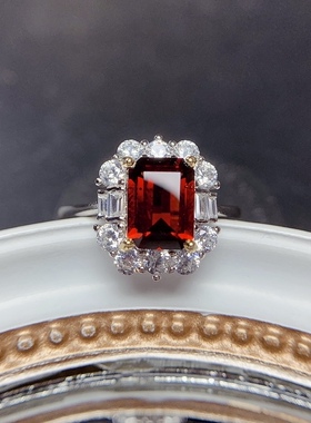 活圈925银镀白金6*8mm 天然石榴石 托帕石  戒指空托 V802