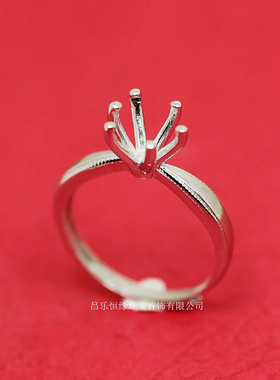 圆形纯银镀金莫桑钻石戒指空托