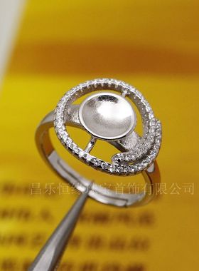 925银镀白金琥珀珠子戒指