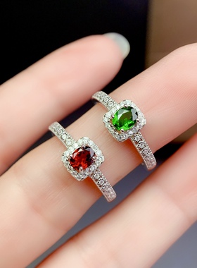 4*5mm 活戒圈925纯银镀白金天然透辉石 石榴石 戒指  空托V1005
