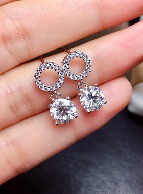 925银镀白金 莫桑石 耳钉 空托 V463