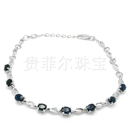 贵菲尔珠宝 925银天然蓝宝石手链CY-S253