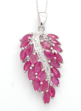 925银2.5*5mm天然红宝石吊坠 豪华款